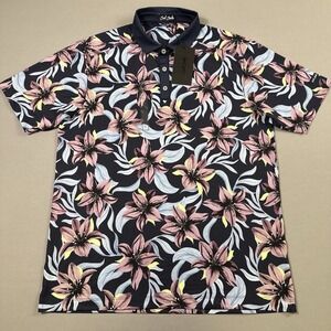 NWT Bad Birdie Shirt Mens Large Core Polo Violet Floral AOP 4 Way Stretch UPF 50